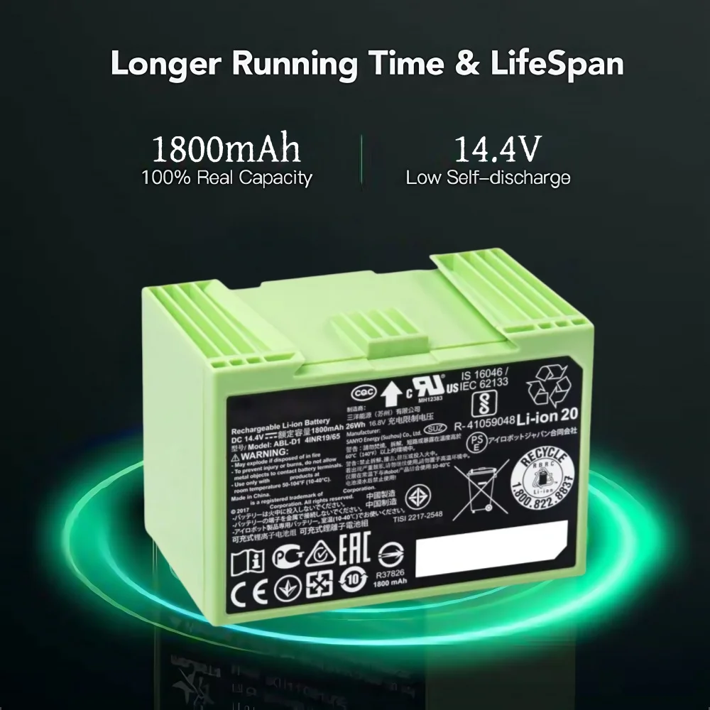 4S Lipo Battery 14.8V 6000Mah - สําหรับ iRobot Roomba i7 แบตเตอรี่ชาร์จ 14.4V